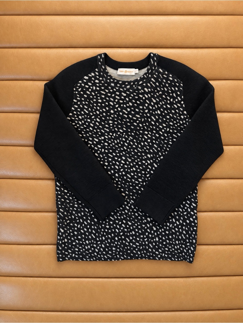 Tory Burch Merino Wool Black Sweater with White Spot Print XS